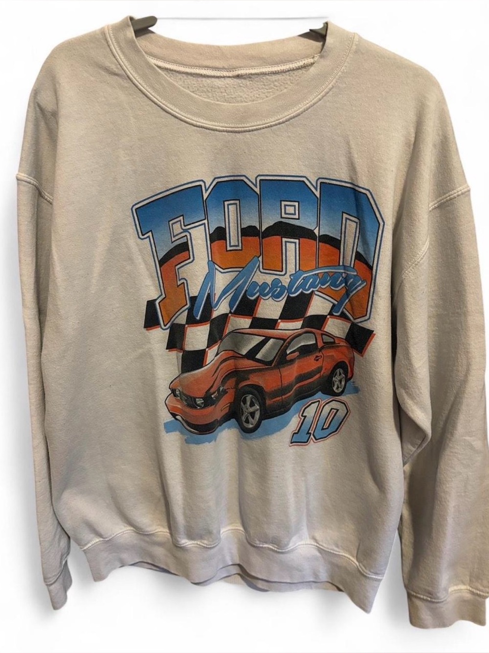 Ford White Crewneck with Blue and Orange Racing Graphic